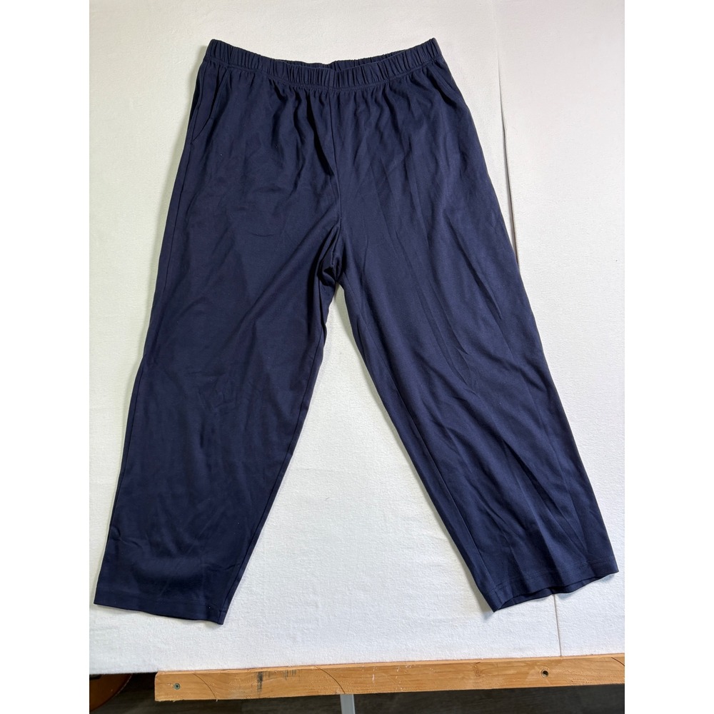 Woman Within Navy Blue Knit Straight Leg Pants Petite Plus Size 1X 22P-24P NEW